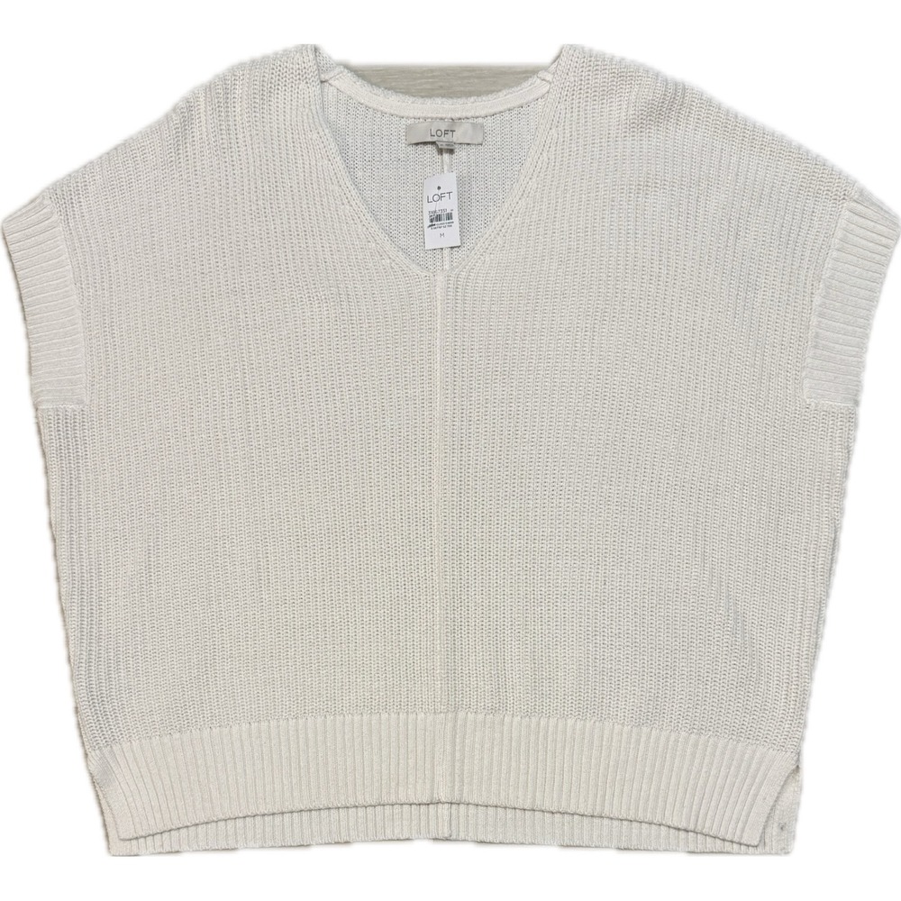LOFT Women Cream White V-Neck Shaker Knit Sweater Vest Size M NWT
